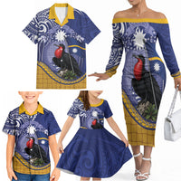 Magnificent Frigatebird Nauru Family Matching Off The Shoulder Long Sleeve Dress and Hawaiian Shirt Pandanus Weaving Polynesian Pattern