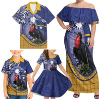 Magnificent Frigatebird Nauru Family Matching Off Shoulder Maxi Dress and Hawaiian Shirt Pandanus Weaving Polynesian Pattern