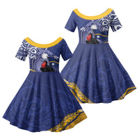Magnificent Frigatebird Nauru Family Matching Short Sleeve Bodycon Dress and Hawaiian Shirt Pandanus Weaving Polynesian Pattern