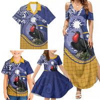 Magnificent Frigatebird Nauru Family Matching Summer Maxi Dress and Hawaiian Shirt Pandanus Weaving Polynesian Pattern