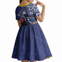 Magnificent Frigatebird Nauru Kid Short Sleeve Dress Pandanus Weaving Polynesian Pattern