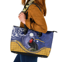 Magnificent Frigatebird Nauru Leather Tote Bag Pandanus Weaving Polynesian Pattern