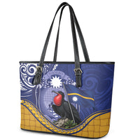 Magnificent Frigatebird Nauru Leather Tote Bag Pandanus Weaving Polynesian Pattern