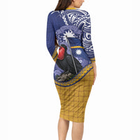 Magnificent Frigatebird Nauru Long Sleeve Bodycon Dress Pandanus Weaving Polynesian Pattern