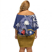 Magnificent Frigatebird Nauru Off Shoulder Short Dress Pandanus Weaving Polynesian Pattern
