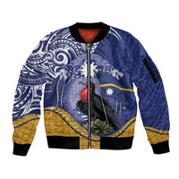 Magnificent Frigatebird Nauru Sleeve Zip Bomber Jacket Pandanus Weaving Polynesian Pattern