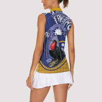 Magnificent Frigatebird Nauru Women Sleeveless Polo Shirt Pandanus Weaving Polynesian Pattern