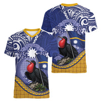 Magnificent Frigatebird Nauru Women V-Neck T-Shirt Pandanus Weaving Polynesian Pattern