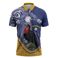 Magnificent Frigatebird Nauru Zipper Polo Shirt Pandanus Weaving Polynesian Pattern