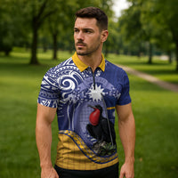 Magnificent Frigatebird Nauru Zipper Polo Shirt Pandanus Weaving Polynesian Pattern