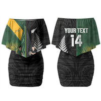 New Zealand and South Africa Rugby Custom Couples Matching Off Shoulder Short Dress and Long Sleeve Button Shirt Ultimate Rivalry All Black Springboks