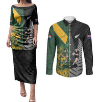 New Zealand and South Africa Rugby Custom Couples Matching Puletasi and Long Sleeve Button Shirt Ultimate Rivalry All Black Springboks