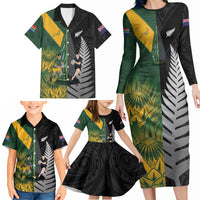 New Zealand and South Africa Rugby Custom Family Matching Long Sleeve Bodycon Dress and Hawaiian Shirt Ultimate Rivalry All Black Springboks
