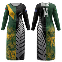 New Zealand and South Africa Rugby Custom Family Matching Long Sleeve Bodycon Dress and Hawaiian Shirt Ultimate Rivalry All Black Springboks