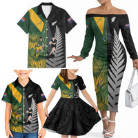 New Zealand and South Africa Rugby Custom Family Matching Off The Shoulder Long Sleeve Dress and Hawaiian Shirt Ultimate Rivalry All Black Springboks