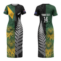 New Zealand and South Africa Rugby Custom Family Matching Short Sleeve Bodycon Dress and Hawaiian Shirt Ultimate Rivalry All Black Springboks