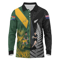 New Zealand and South Africa Rugby Custom Long Sleeve Polo Shirt Ultimate Rivalry All Black Springboks