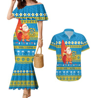 Tuvalu Christmas Couples Matching Mermaid Dress and Hawaiian Shirt Cute Santa Manuia te Kilisimasi - Polynesian Pride