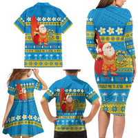 Tuvalu Christmas Family Matching Long Sleeve Bodycon Dress and Hawaiian Shirt Cute Santa Manuia te Kilisimasi - Polynesian Pride