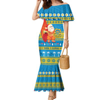 Tuvalu Christmas Family Matching Mermaid Dress and Hawaiian Shirt Cute Santa Manuia te Kilisimasi - Polynesian Pride