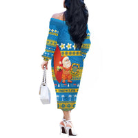 Tuvalu Christmas Off The Shoulder Long Sleeve Dress Cute Santa Manuia te Kilisimasi - Polynesian Pride