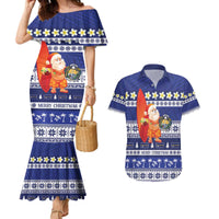 Nauru Christmas Couples Matching Mermaid Dress and Hawaiian Shirt Cute Santa Coat Of Arms Merry Xmas - Polynesian Pride