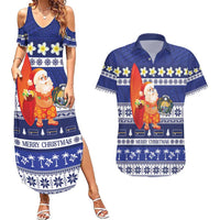 Nauru Christmas Couples Matching Summer Maxi Dress and Hawaiian Shirt Cute Santa Coat Of Arms Merry Xmas - Polynesian Pride