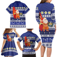 Nauru Christmas Family Matching Long Sleeve Bodycon Dress and Hawaiian Shirt Cute Santa Coat Of Arms Merry Xmas - Polynesian Pride