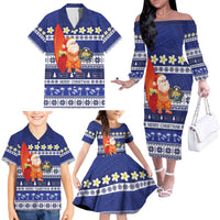 Nauru Christmas Family Matching Off The Shoulder Long Sleeve Dress and Hawaiian Shirt Cute Santa Coat Of Arms Merry Xmas - Polynesian Pride