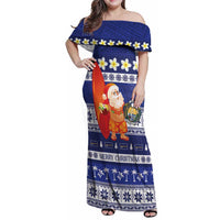 Nauru Christmas Family Matching Off Shoulder Maxi Dress and Hawaiian Shirt Cute Santa Coat Of Arms Merry Xmas - Polynesian Pride