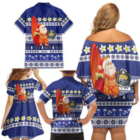 Nauru Christmas Family Matching Off Shoulder Short Dress and Hawaiian Shirt Cute Santa Coat Of Arms Merry Xmas - Polynesian Pride