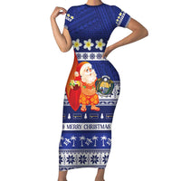 Nauru Christmas Family Matching Short Sleeve Bodycon Dress and Hawaiian Shirt Cute Santa Coat Of Arms Merry Xmas - Polynesian Pride