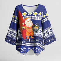 Nauru Christmas Kimono Sleeve Blouse Cute Santa Coat Of Arms Merry Xmas - Polynesian Pride