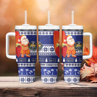 Nauru Christmas Tumbler With Handle Cute Santa Coat Of Arms Merry Xmas - Polynesian Pride