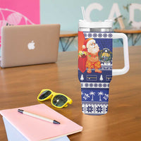 Nauru Christmas Tumbler With Handle Cute Santa Coat Of Arms Merry Xmas - Polynesian Pride