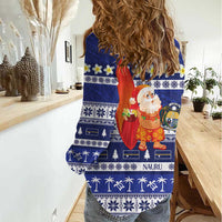 Nauru Christmas Women Casual Shirt Cute Santa Coat Of Arms Merry Xmas - Polynesian Pride