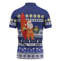 Nauru Christmas Zipper Polo Shirt Cute Santa Coat Of Arms Merry Xmas - Polynesian Pride