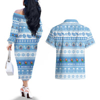 FSM Christmas Couples Matching Off The Shoulder Long Sleeve Dress and Hawaiian Shirt Merry Xmas Federated States of Micronesia - Polynesian Pride
