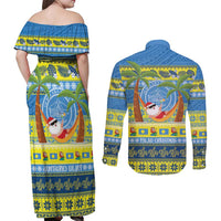 Palau Christmas Couples Matching Off Shoulder Maxi Dress and Long Sleeve Button Shirt Chilling Santa Ungil Kurismas - Polynesian Pride