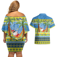 Palau Christmas Couples Matching Off Shoulder Short Dress and Hawaiian Shirt Chilling Santa Ungil Kurismas - Polynesian Pride