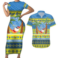 Palau Christmas Couples Matching Short Sleeve Bodycon Dress and Hawaiian Shirt Chilling Santa Ungil Kurismas - Polynesian Pride