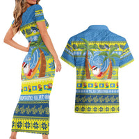 Palau Christmas Couples Matching Short Sleeve Bodycon Dress and Hawaiian Shirt Chilling Santa Ungil Kurismas - Polynesian Pride