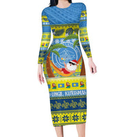 Palau Christmas Family Matching Long Sleeve Bodycon Dress and Hawaiian Shirt Chilling Santa Ungil Kurismas - Polynesian Pride