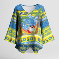Palau Christmas Kimono Sleeve Blouse Chilling Santa Ungil Kurismas - Polynesian Pride