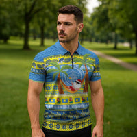 Palau Christmas Zipper Polo Shirt Chilling Santa Ungil Kurismas - Polynesian Pride