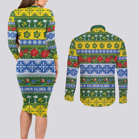 Solomon Islands Christmas Couples Matching Long Sleeve Bodycon Dress and Long Sleeve Button Shirt The Solomons Melanesian Meri Krismas - Polynesian Pride
