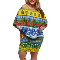 Solomon Islands Christmas Off Shoulder Short Dress The Solomons Melanesian Meri Krismas - Polynesian Pride
