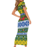 Solomon Islands Christmas Short Sleeve Bodycon Dress The Solomons Melanesian Meri Krismas - Polynesian Pride