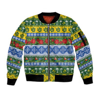 Solomon Islands Christmas Sleeve Zip Bomber Jacket The Solomons Melanesian Meri Krismas - Polynesian Pride