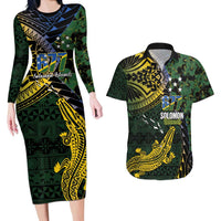 Solomon Islands Couples Matching Long Sleeve Bodycon Dress and Hawaiian Shirt 677 Proud Crocodile Melanesian Pattern - Polynesian Pride
